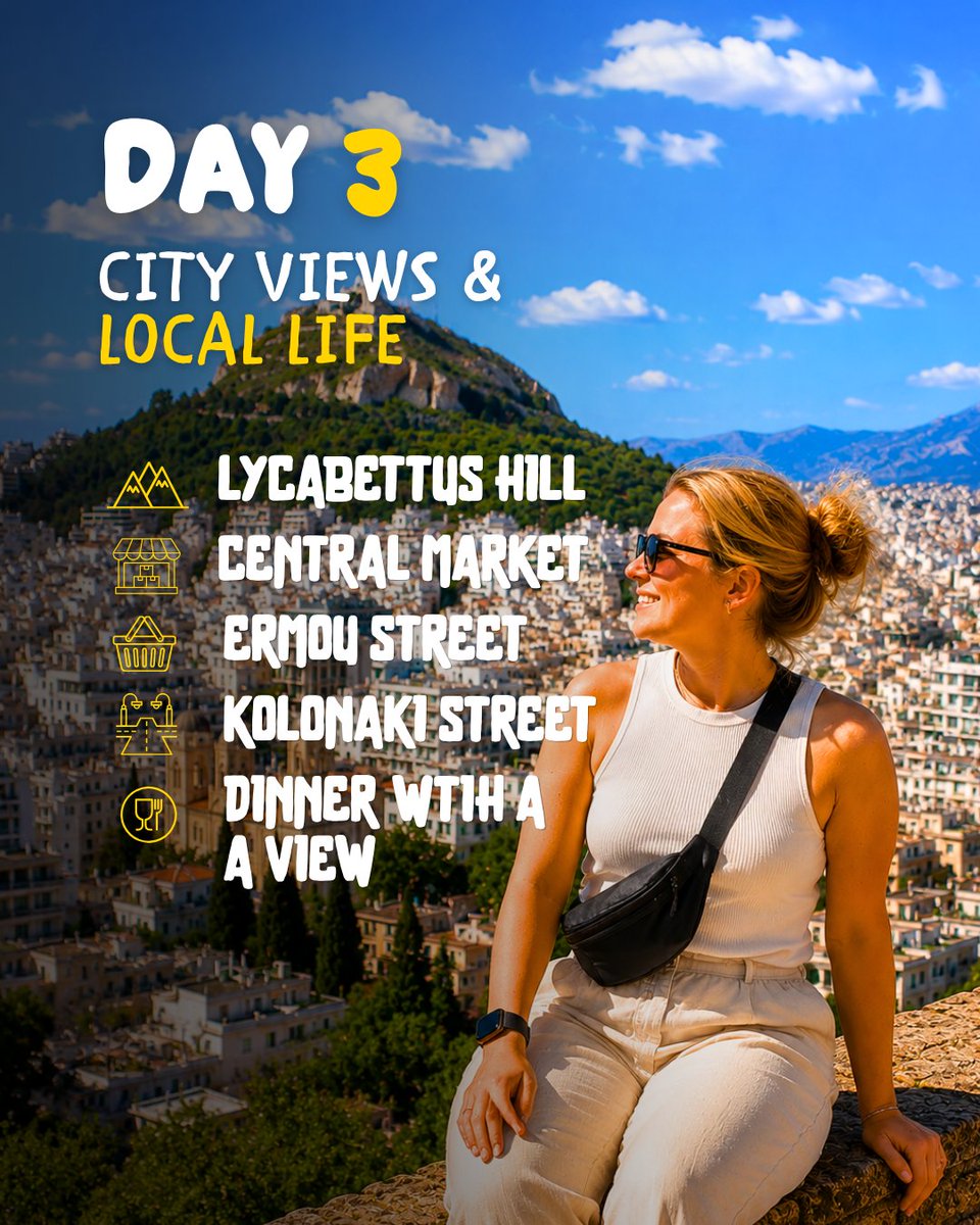 megapasscom's tweet photo. 🇬🇷 Athens in 3 Days ✨

From ancient ruins and legendary landmarks to panoramic city views and authentic Greek food, Athens is the perfect mix of history and modern culture.

📍 Day 1: Acropolis, Acropolis Museum, street food & Plaka
🏛️ Day 2: Ancient Agora, Panathenaic Stadium, Monastiraki & a traditional Greek dinner
🌇 Day 3: Lycabettus Hill, Central Market, Ermou Street, Kolonaki & dinner with a view

Save this itinerary for your next Athens adventure and discover the best of the Greek capital. 💙

🎟️ Explore more with MegaPass Athens and enjoy the city’s top attractions with ease.

https://t.co/NUYRxeERLW

#Athens #AthensTravel #GreeceTravel #VisitAthens #MegaPassAthens