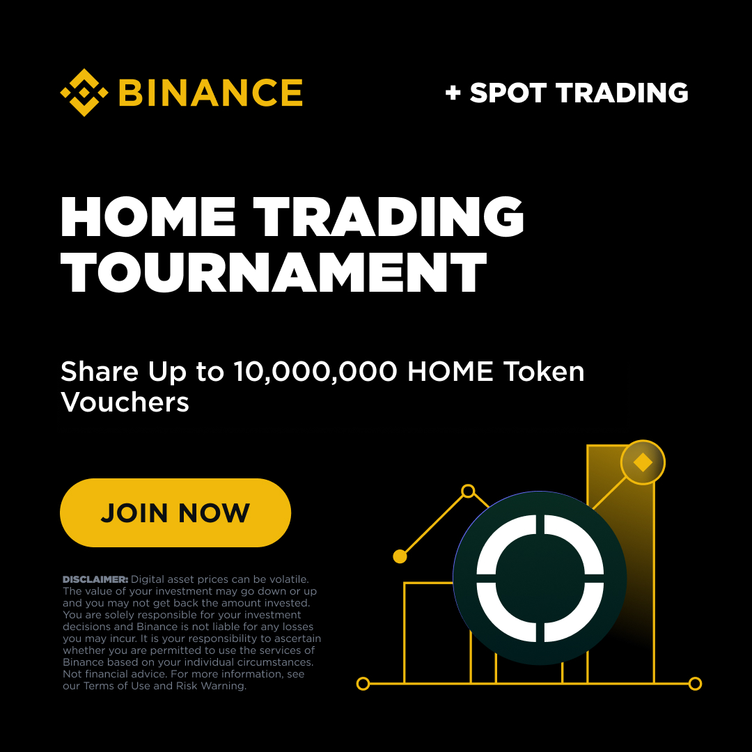 binance's tweet photo. Join the $HOME Trading Tournament on #Binance and trade your way to the top.

Boost rewards with the Sprint Reward bonus.

Find out more → https://t.co/VbECyKcT7a https://t.co/QeAhpbIlUj