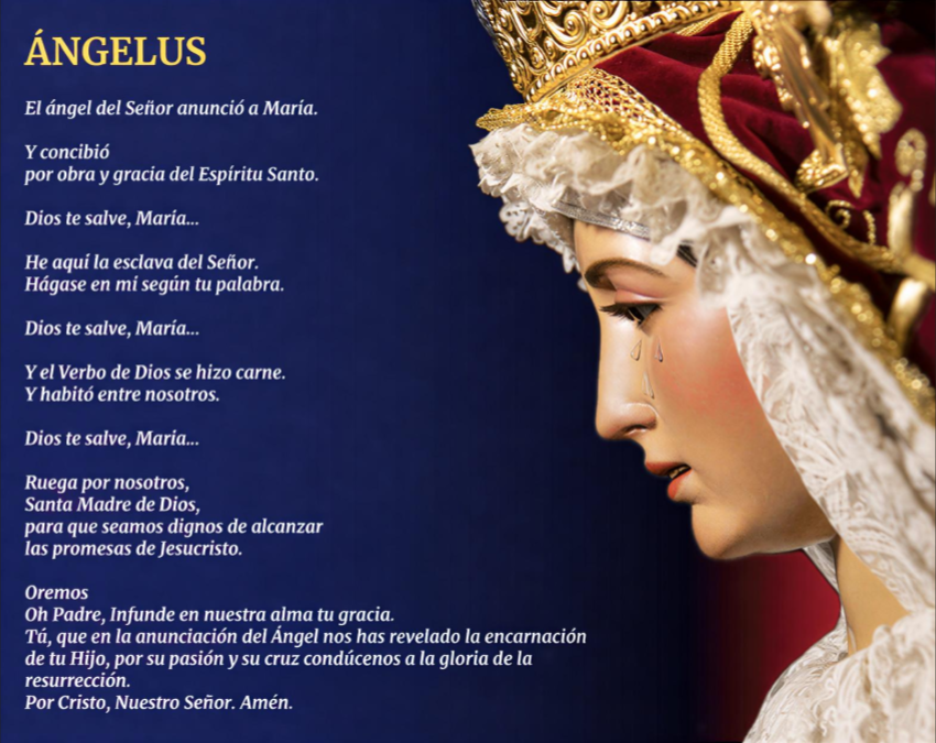 HdaDulceNombre's tweet photo. #Angelus | Como cada día, a las doce, rezamos el Ángelus para invocar y poner todas nuestras intenciones ante María Santísima del Dulce Nombre.

#LaBofetá https://t.co/IT6m8Bcvvq