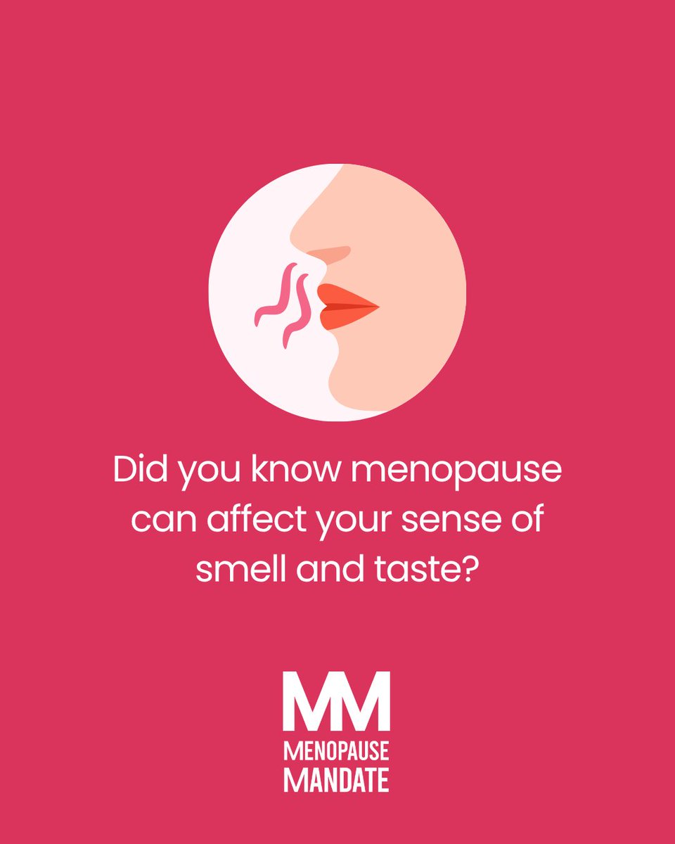 menomandate's tweet photo. Did you know menopause can change your sense of smell and taste? 💛 

Hormonal shifts, especially lower oestrogen, can make things taste or smell different. It's more common than you think! At Menopause Mandate, we highlight the signs nobody talks about 💜 

#Menopause https://t.co/wquE5CvatZ