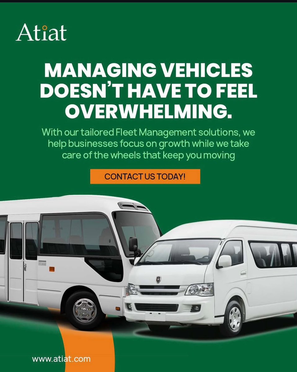 AtiatLeasingLtd's tweet photo. Running a business is tough, managing vehicles shouldn’t be. Atiat’s Fleet Management will assist you in making it easier.

#Atiatlimited https://t.co/83rbzdfXfz