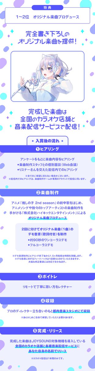 iriam_event's tweet photo. 【予告🏳オリソン！IRIAM MUSIC】
A1～S3

あなたの《オリジナル楽曲》が制作される本イベント！🎧

📝専門会社による楽曲制作
🎹リモートでのボイトレ
🎤音楽スタジオでの歌収録　に加え、

完成した楽曲は、全国のカラオケ店舗と
音楽配信サービスにて配信されます👀✨ https://t.co/HgeqsHJvBq
