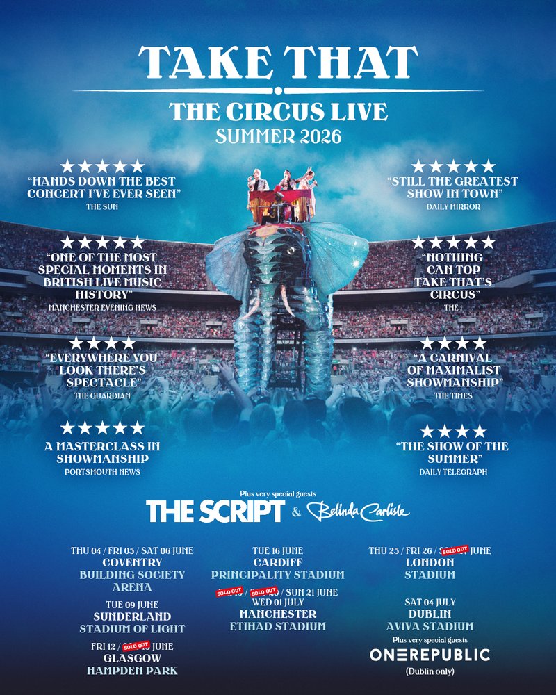 LondonStadium's tweet photo. Take That are bringing the Circus to the London Stadium THIS month🎪 

With glowing reviews following the tour’s opening shows, this is your chance to experience the magic live! 

🎟️ Get your tickets now: https://t.co/6TytM8F978 https://t.co/wle6X9HRqC
