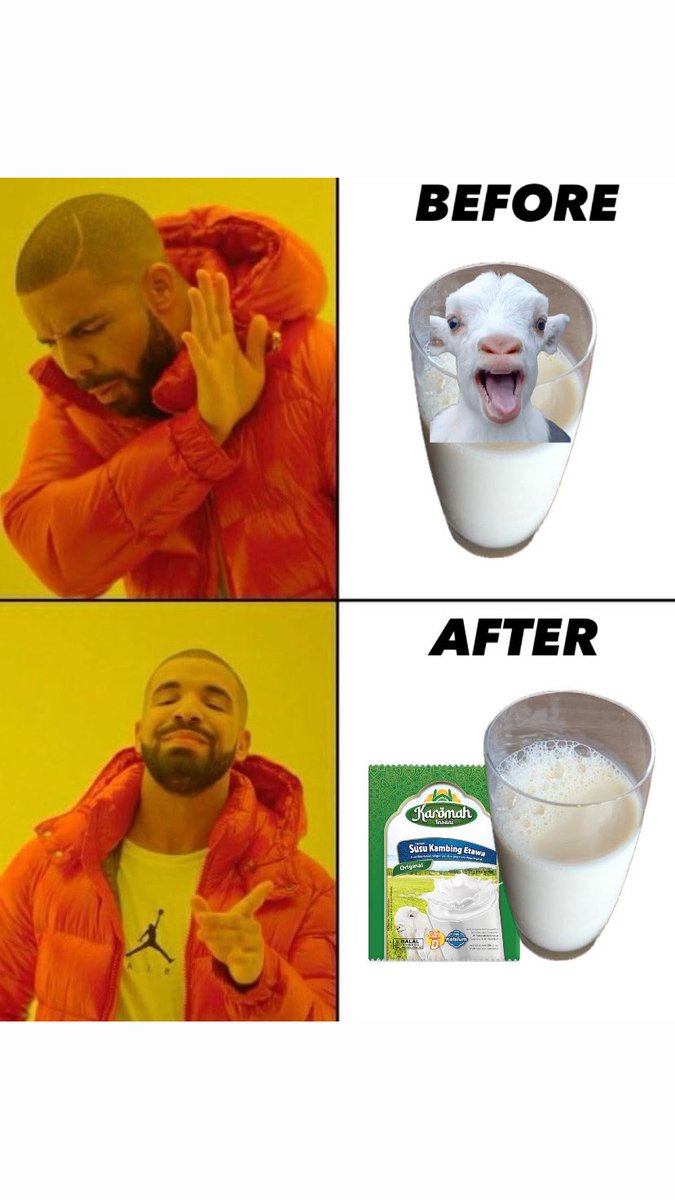 arunatasya161's tweet photo. ekspresi gue sebelum cobain susu kambing  etawa dan after cobain be like: https://t.co/Tu66FQ6psu