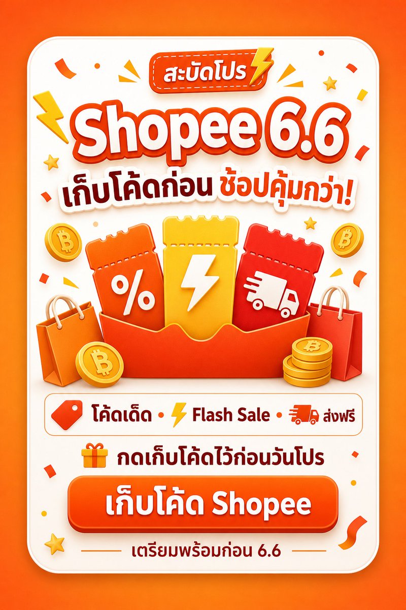 sabudpro's tweet photo. Shopee 6.6 โค้ดแรงวันที่ 6 มิ.ย.

โค้ดพิเศษ 6 นาที
00:00 / 12:00 น.
ร้านโค้ดคุ้ม Mall ลด 35% สูงสุด 1,500.-
แจกโค้ด 4 เวลา 00:00 / 12:00 / 18:00 / 20:00 น.
มี Mall Xtra, SVIP, ส่งฟรี และเงินคืน Coins
พิกัด: https://t.co/x0optd7uGm

#สะบัดโปร #Shopee #Shopee66 https://t.co/T4V7Xck3xc
