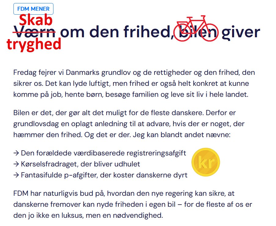 jenspeterhansen's tweet photo. Modsat @fdmdk er @cyklistforbund en almennyttig organisation, der arbejder for et grønnere, sundere og mere robust Danmark, hvor flere cykler.
Tryghed er helt afgørende. Cykelstier skaber tryghed. Tryghed kan også skabes uden milliarder:
✅ afstandskrav ved overhalinger af cyklister på landeveje.
✅ 30 km/t som udgangspunkt i byområder
Disse to tiltag kræver alene politisk vilje! Mon ikke @Signemunk som midtjyde har en god forståelse for utrygheden ved at cykle på landeveje? #dkpol #dktrp