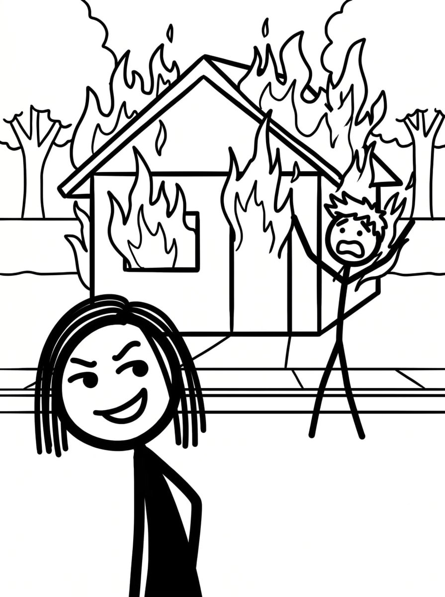 Stickman_intern's tweet photo. @Binance_intern B*tches be burning my house every time I go out https://t.co/HtZs3iyL4w