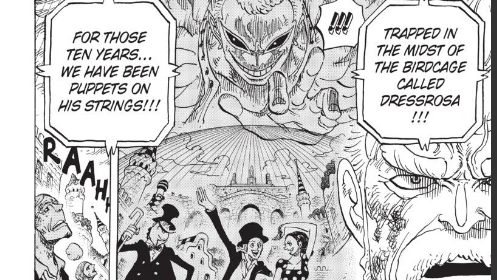 3SkullJoe's tweet photo. Doflamingo did all of that whilst simultaneously stitching up wounds from Law's attacks, and maintaining the city-wide Birdcage, and the Parasite puppet control.

He endured Counter Shock, Eagle Bazooka, Gamma Knife, Kong Gun, Rhino Schneider, Calverine, Leo Bazooka, and it still wasn't enough to take him out.