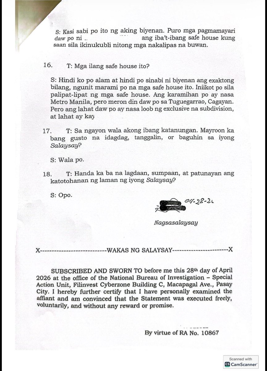 News5PH's tweet photo. SINUHULAN NI DEFENSOR?

Inilabas ng National Bureau of Investigation (NBI) ang kopya ng sworn affidavit o sinumpaang salaysay ng kamag-anak ng isa sa 18 "ex-marines" na nagsabing sinuhulan umano ni dating congressman Mike Defensor ang mga dating sundalo. | via Gio Robles https://t.co/cXSFmX0jc8