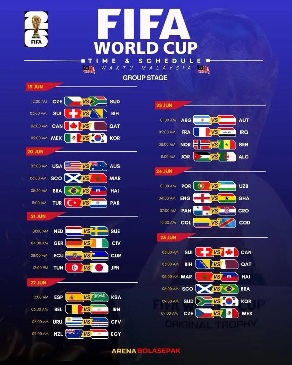 nursyuhada_7's tweet photo. JADUAL FIFA WORLD CUP 2026

Live dekat RTM Okey dan Sukan+. https://t.co/oRDsrriPfE