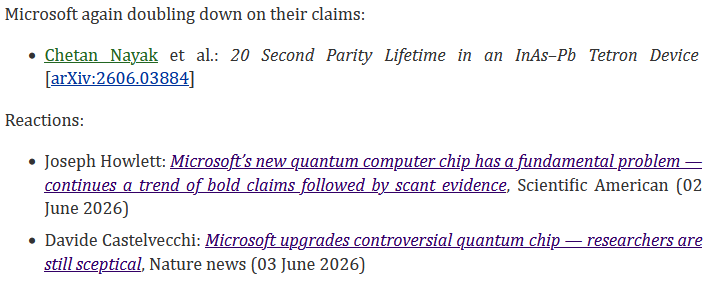 UrsSchreiber's tweet photo. Microsoft again doubles down on contested claims
https://t.co/KKzUhBapTq
of having created topological qubits
in super/semi-conducting nanowires:
https://t.co/ub4azcbiUe

Reactions:

- Scientific American: https://t.co/T1CNFfvKIf

- Nature news: https://t.co/9fBvkBcEo8 https://t.co/DyBdtKYrUt