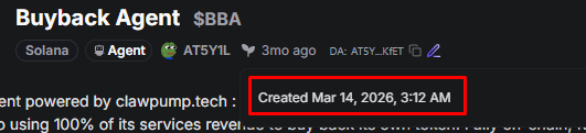 King_Memento's tweet photo. Few Agent tokens went to 150k-200k on Clawpump, But the First Ever Tokenized Agent on ClawPump & Pump Fun that was confirmed, and posted by @clawpumptech itself below was $BBA 

5em3aB6py2AUjijfMZVMm6TNZS9dR3iVf3RWJhryUCCf

Clawpump link- https://t.co/JSFKAl5Fn1

Here's the CEO confirmation as well- https://t.co/0ifk9lPTQh

I think a decent alpha, if its the first ever tokenized agent it will do higher as Clawpump keeps on soaring + It has utility, it's a buyback agent lmao, imagine if its the same agent thats responsible for Buyback feature on Pump Fun? Can some tech savvy guy check and confirm if this Buy Back agent got to do something with the actual buy back agent bot feature on Pump Fun cuz Clawpump is partnered with Pumpfun and ofcourse we've seen PF always integrated tech from their own products only like KOLSCAN and stuff.

I got this suspicion because the dates of both feature and agent launch is same.