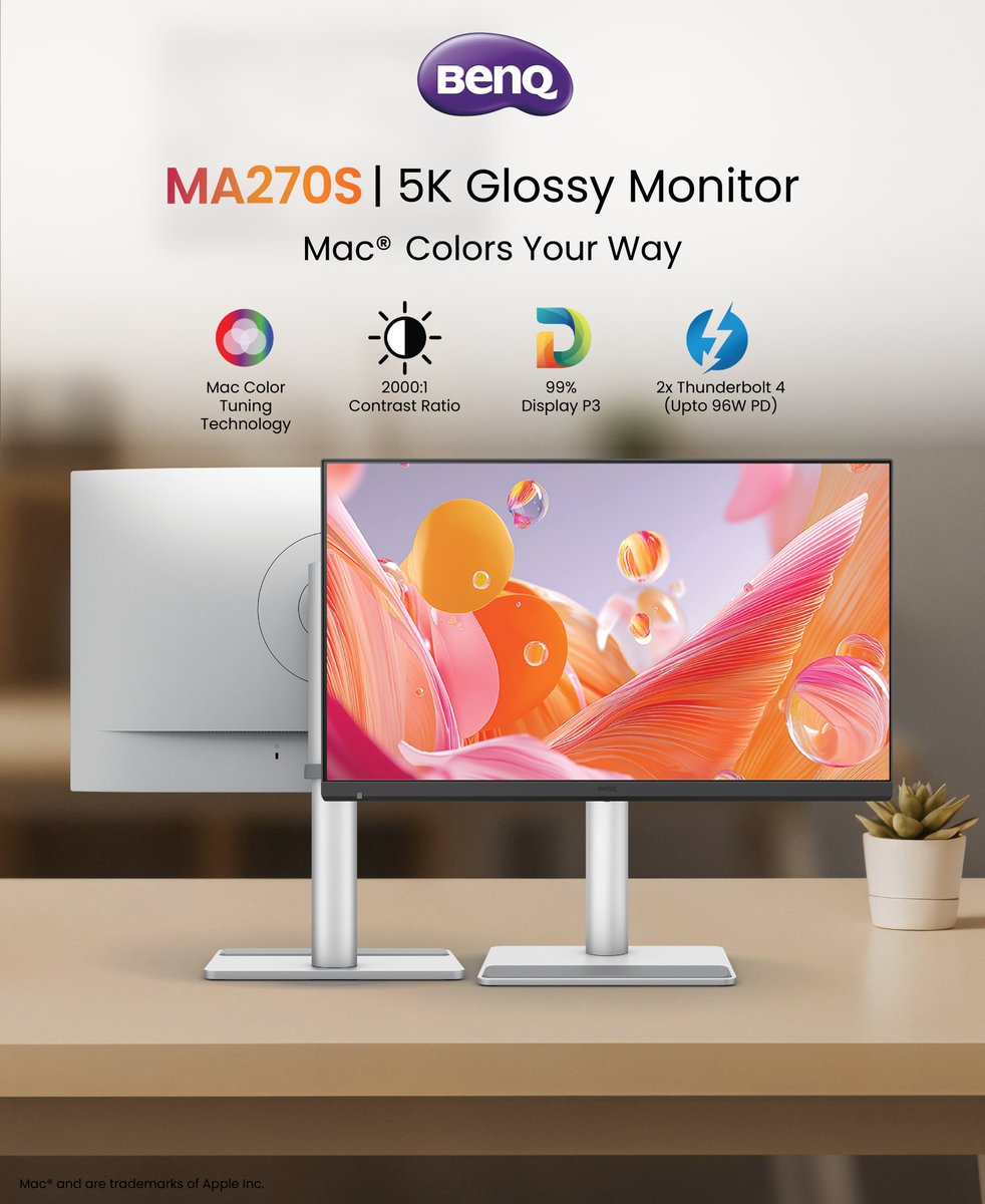 BenQIndia's tweet photo. 14.7 million pixels. On your desk. Right now.
BenQ MA270S 5K Glossy Monitor 🖥️
 🌑 2000:1 Contrast ⚡ 2x Thunderbolt 4 (96W PD) 🍏 Mac Color Tuning Tech

5K isn't the future. It's here.

#BenQMA270S #5KMonitor #5KDisplay #5KResolution #BenQ #DeskSetup #MonitorUpgrade https://t.co/Xllt5YA41B