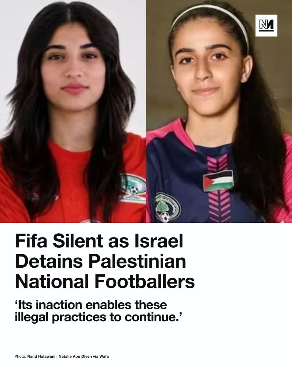 novaramedia's tweet photo. Israeli forces have detained a player on the Palestinian national women’s football team, along with a former national player, sparking renewed anger at Fifa for its failure to ban the apartheid state’s football association.

Rand Halawani, 20, was taken on Tuesday night in Jerusalem and a court extended her detention until Friday, amid reports that her family did not know where she was being held.

Ex-national player Natalie Abu Diyeh, was also detained in the illegally occupied West Bank alongside three other young Palestinian women, AFP reported. Israel’s military claimed, without offering evidence, that the women were suspected of “terrorist-related” activity.

Palestinians detained by Israel are at serious risk of abuse. Israeli rights group B’Tselem has found that Israel runs a “network of torture camps” where Palestinians are subjected to beatings, starvation, sleep deprivation and sexual violence.

The Palestinian Football Association (PFA) said the players’ detention was part of a “pattern of systematic targeting of Palestinian athletes, which continues without accountability”.

Palestinian footballers are “denied freedom of movement, safety and the basic right to participate in sport under equal conditions, rights that Fifa explicitly guarantees,” it added.

Fifa has not commented on the players’ detention, even though the PFA is a member.

“The continued silence and inaction of the international football community… enables these illegal practices to continue with impunity,” the PFA said.  

As the federation gears up to host the World Cup in North America next week, it is under renewed scrutiny for continuing to allow the Israel Football Association (IFA) to be a member despite Israel’s long history of suppressing Palestinian sports.

In 2014, Israeli soldiers repeatedly shot two Palestinian footballers in the feet as they returned from a training session in the West Bank, ending their careers.

In March, Fifa’s disciplinary committee said Israel had brought “football into disrepute” and was practising a “de facto system of segregation” by excluding Palestinians from the sport and failing to take action against rampant anti-Arab racism in many clubs.

But it stopped short of banning or suspending the country’s football association, as it did with Russia shortly after its invasion of Ukraine in 2022.