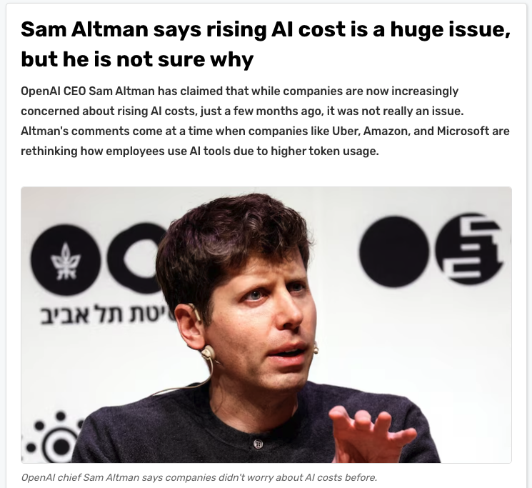 johncrickett's tweet photo. Who could have predicted this?

There’s a ceiling to what customers will pay.
There are cheaper alternatives.
Switching costs are low.
Local LLMs are getting good enough for more use cases.

These companies:

Have no moat.
Have limited pricing power.
Aren’t worth their valuations.

It doesn’t mean AI is useless.
It doesn’t mean the technology is going away.
It doesn’t mean companies won’t build valuable products with it.

Useful technology and valuable companies are not the same thing.