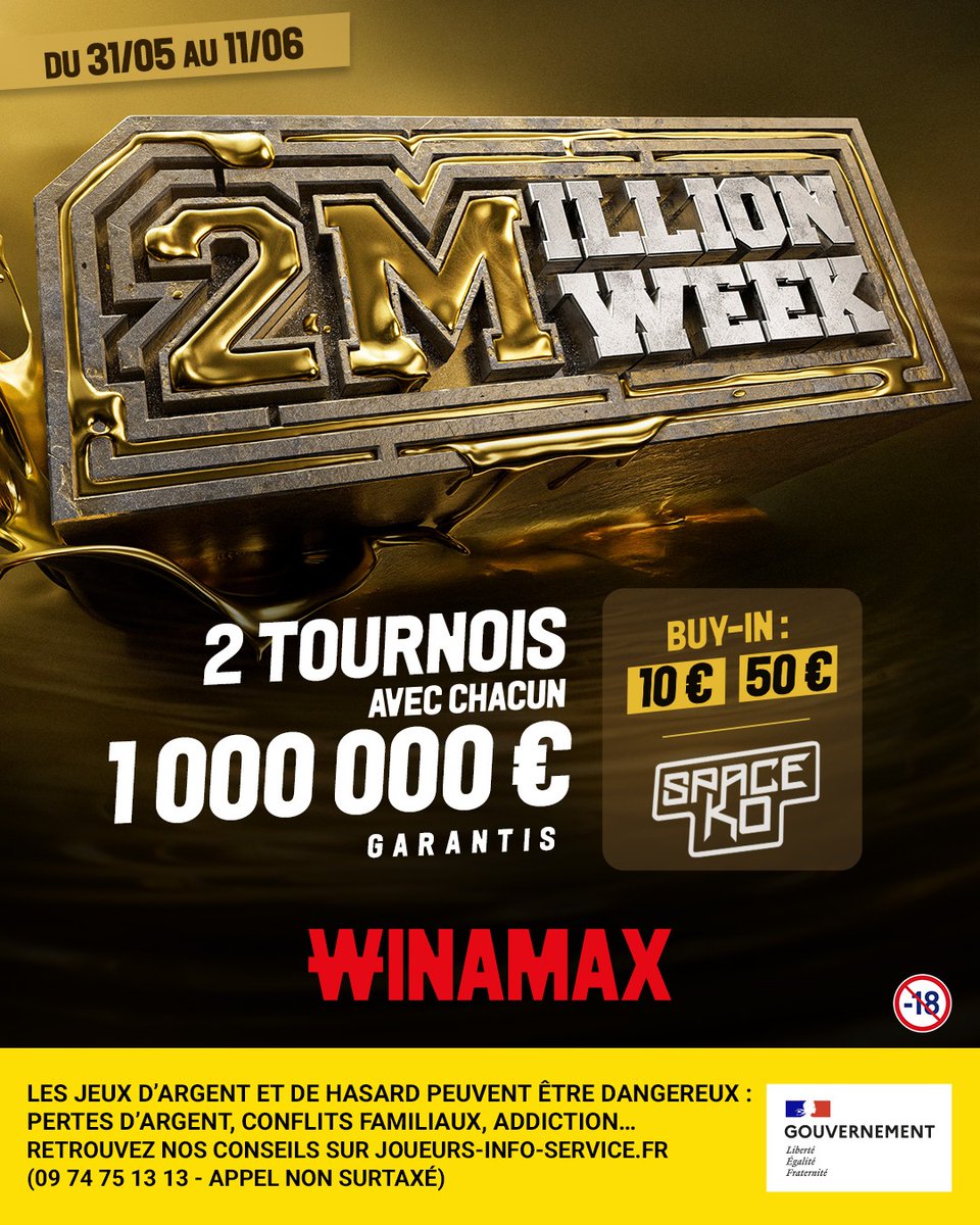 Winamax's tweet photo. 🤑 Couvrez-vous d'or sur la 2 Million Week en mode Space KO avec l'un des 3 tickets 10 € en jeu.

🎁 Quel est le plus beau token Space KO que tu aies touché ?

✍️ Ta réponse + RT + Like + Follow et ton pseudo Winamax.