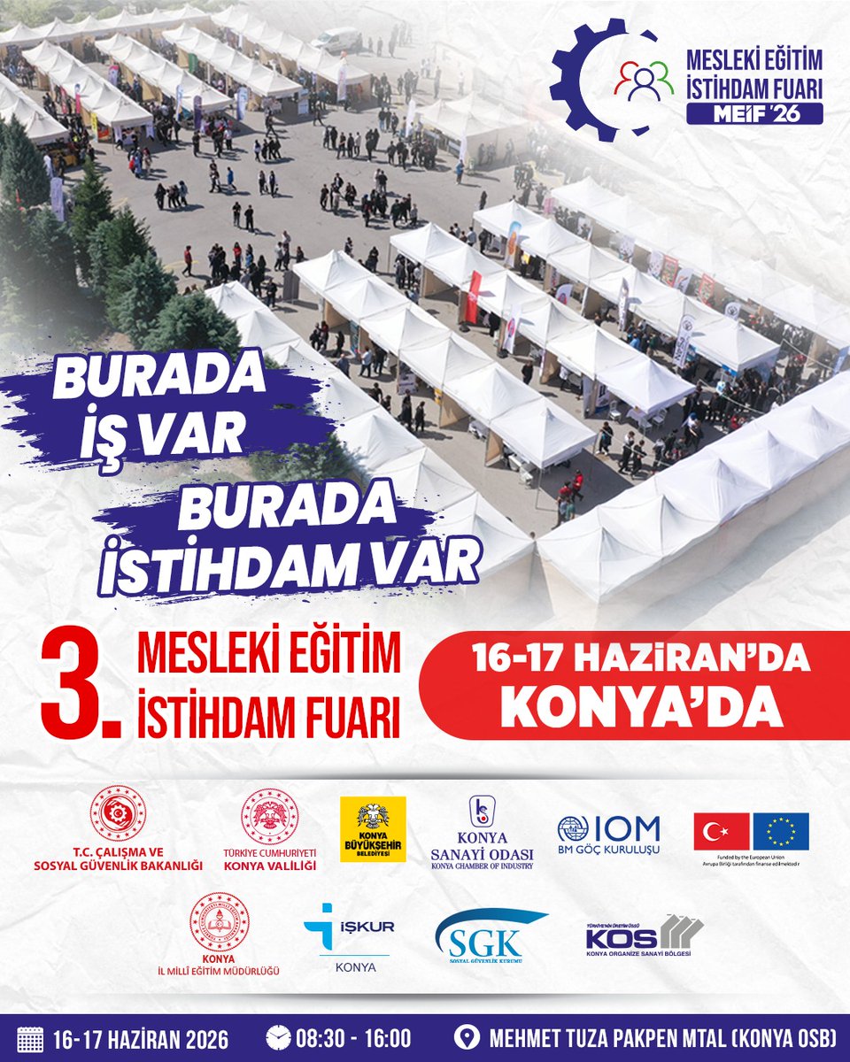 MeslekiEgitim42's tweet photo. Bu Fuarda İş Var❗
Bu Fuarda İstihdam Var❗

👷🏻‍♂️ Sanayicilerimizin ve iş dünyamızın, insan kaynağı ihtiyacını karşılamak amacıyla düzenlediğimiz #MEİF için geri sayım başladı.

📆 16-17 Haziran 2026
🕤 08:30-16:00
📌 Mehmet Tuza Pakpen MTAL

#geleceksende #gelecekmeslekieğitimde https://t.co/cJLqCVBZ2J