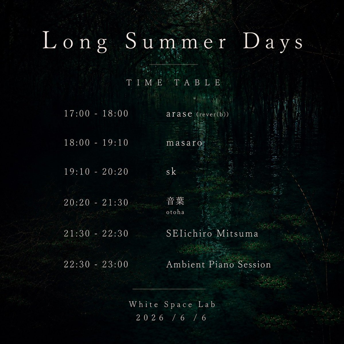masalo_olv's tweet photo. 明後日は6/6の夕方より、Resonance Flows に出てもらった音葉くんの Long Summer Days @WhiteSpaceLab  に出ます。

今回は70分といい感じに長いので、いい脳内旅行できるよういつも通り緩めの Techno で臨ませていただきますので、
渋谷にいる方はぜひ！！！
#LongSummerDays #whitespacelab https://t.co/dtOUaARKZY