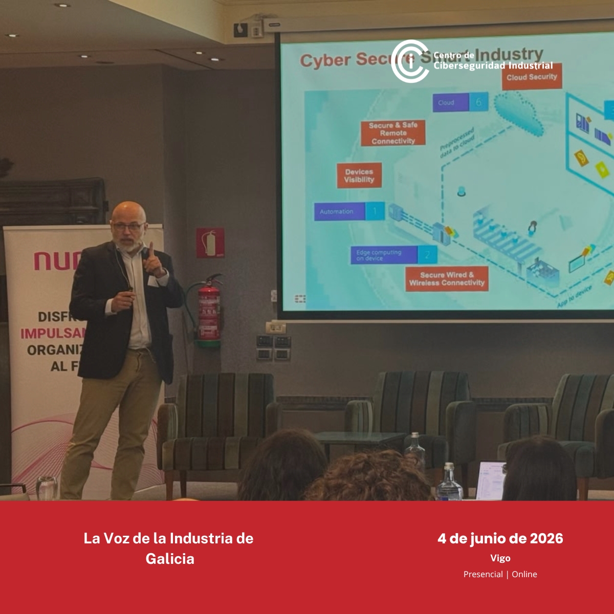 info_CCI's tweet photo. «Seguridad para el IoT y no morir en el intento» así se ha titulado la ponencia que acabamos de escuchar en La Voz de la Industria de Galicia 2026.

La sesión ha sido impartida por Agustín Valencia Gil-Ortega de Fortinet.

Sigue la agenda de este encuentro organizado por CCI.
👇 Accede a toda la información y contenidos aquí: 🔗 https://t.co/Va3G0HC2kZ