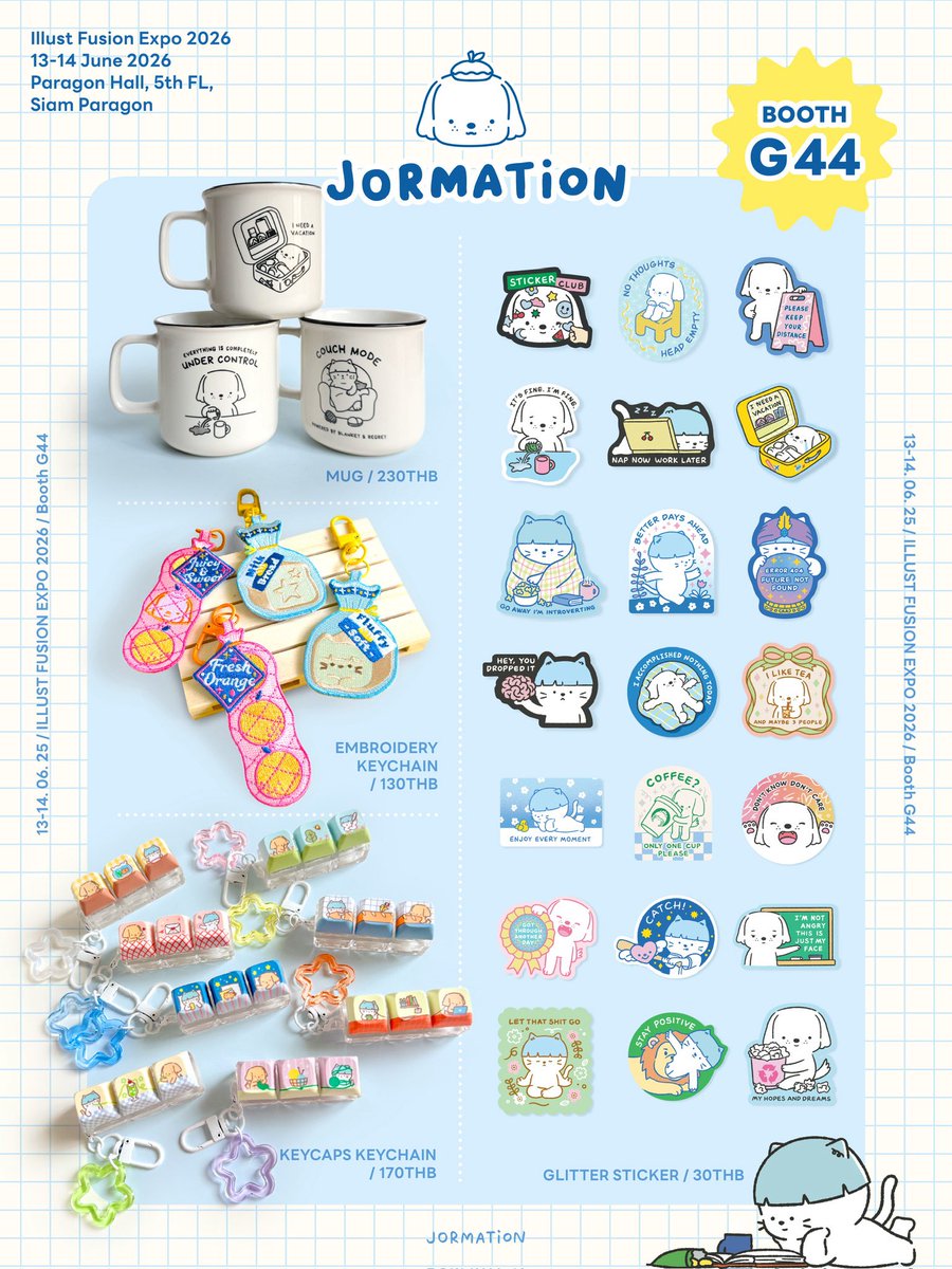 jormation's tweet photo. แวะมาทักทายกันได้ที่งาน
⭐️Illust Fusion Expo 2026⭐️ ขนสินค้ามาเยอะมากๆ จนตาลายแน่ๆ ค่ะ  งานนี้มีตู้กล่องสุ่มมาให้กดด้วยน้า ✨
. 🗓️13-14 June 2026
📍Paragon Hall, 5th Fl., Siam Paragon ✨Booth G44
🎟️Admission Fee 120 THB .
.
#jormation #illustration #illustfusion #IFEXPO26 https://t.co/bcgiO8ughO
