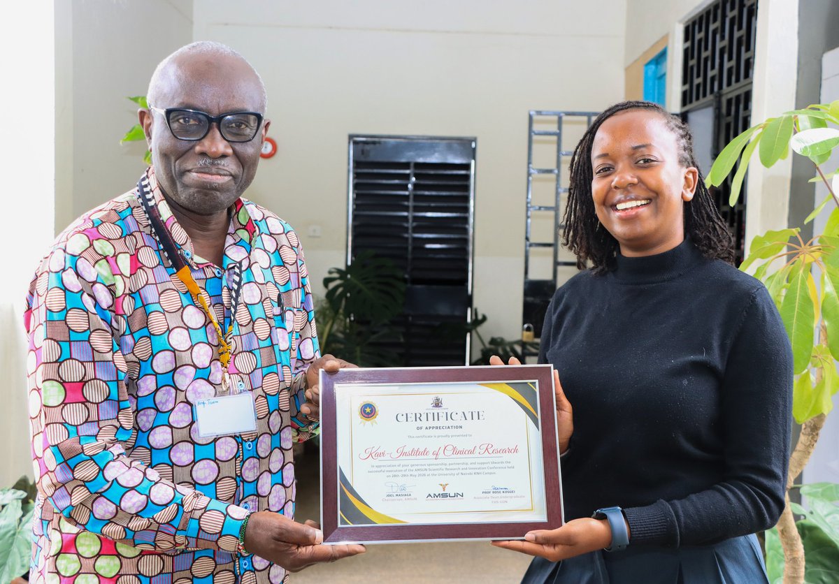 kaviuon's tweet photo. @kaviuon led by our director @Docmureithi was honored to be recognized for its generous sponsorship and invaluable support toward the successful execution of the 16th @amsunuonbi Scientific Research and Innovation Conference, held on 28th–29th May 2026 at the @uonbi @UoN_FHS https://t.co/bpIEyqeSNG