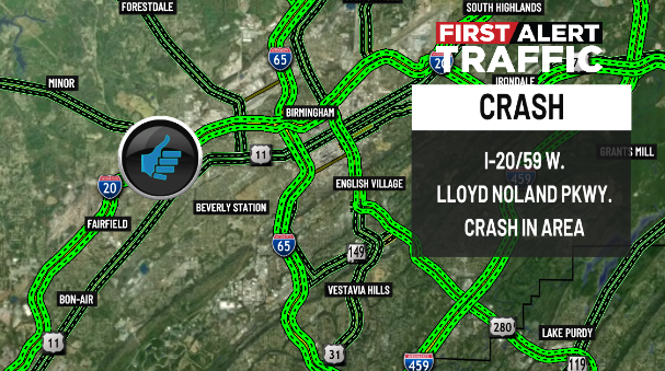 DestinyM_TV's tweet photo. First Alert:
The crash on I-20/59 W. at Lloyd Noland Pkwy. cleared. @WBRCnews @WBRCtraffic #wbrctraffic https://t.co/vlQ7WFY5UL