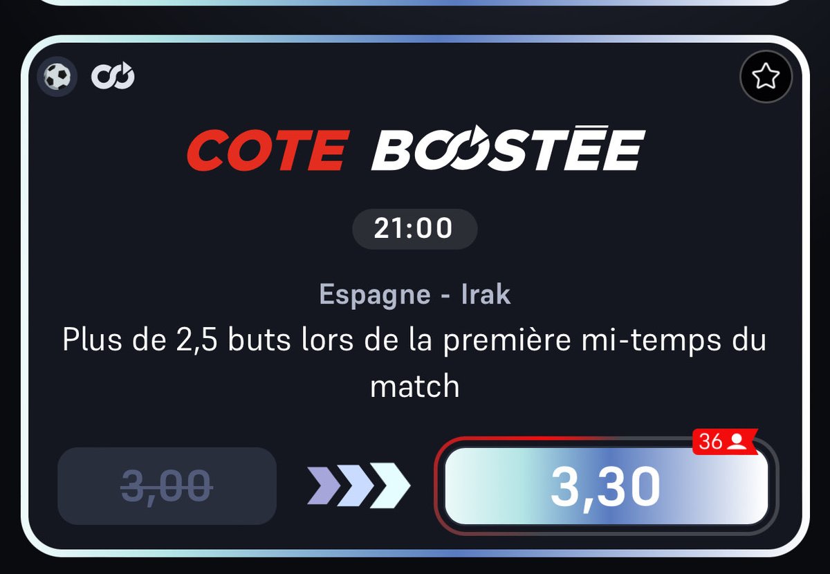 Weezy3533's tweet photo. @el_libro01 Bonjour @WinamaxSport pourquoi ne proposez-vous pas le match de l’Espagne qui se déroule à 21h? Alors que vous sortez une cote booster dessus? https://t.co/PT6fan13jy