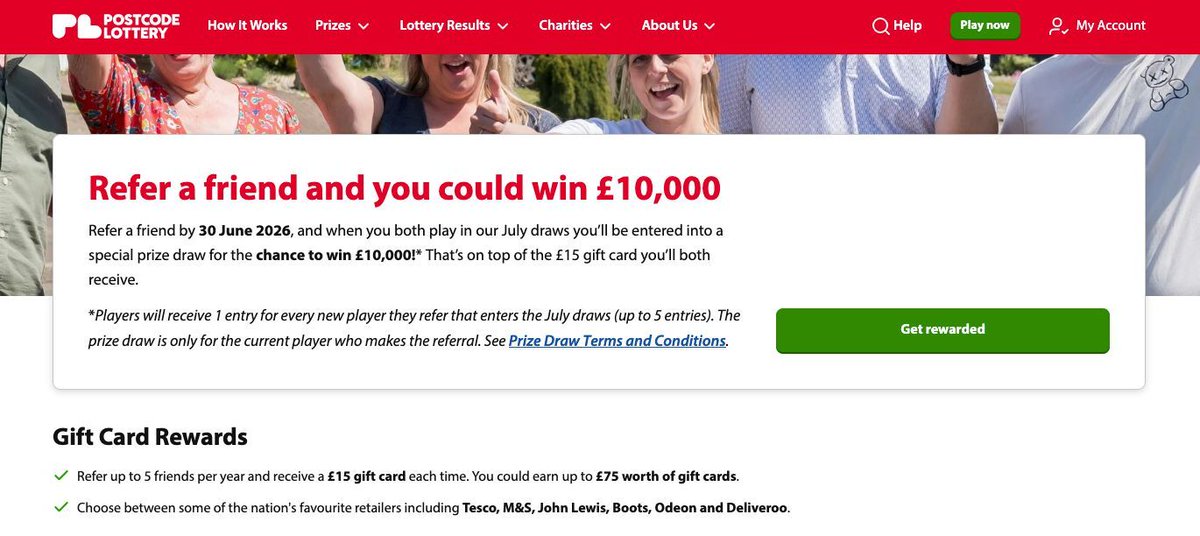 www_web_tips's tweet photo. Postcode Lottery has boosted their referral this month 👀
You still get the normal £15 gift card when joining, but there is also a temporary chance to win £10,000 if you join before 30 June.

https://t.co/5vLwnGW5qV https://t.co/91EIjM6lZa
