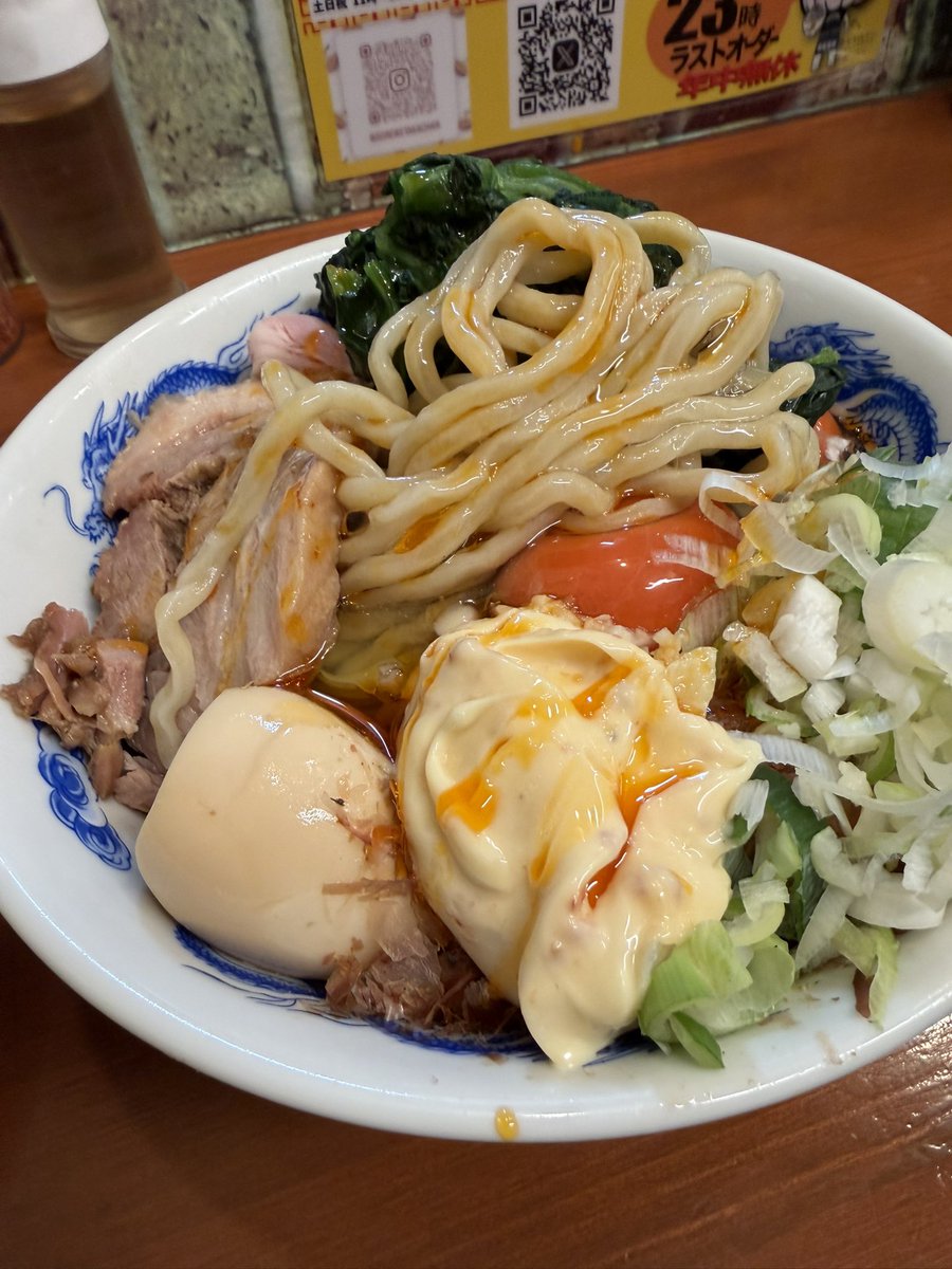 zitarou's tweet photo. たかちゃんらーめん古河本店
限定　冷やしTKM
れんそう　ネギまみれ
〆におい飯
背徳感のNASA笑😆
この日限定キムチ
ラー油後がけ💦 https://t.co/rxvo8on1Ye