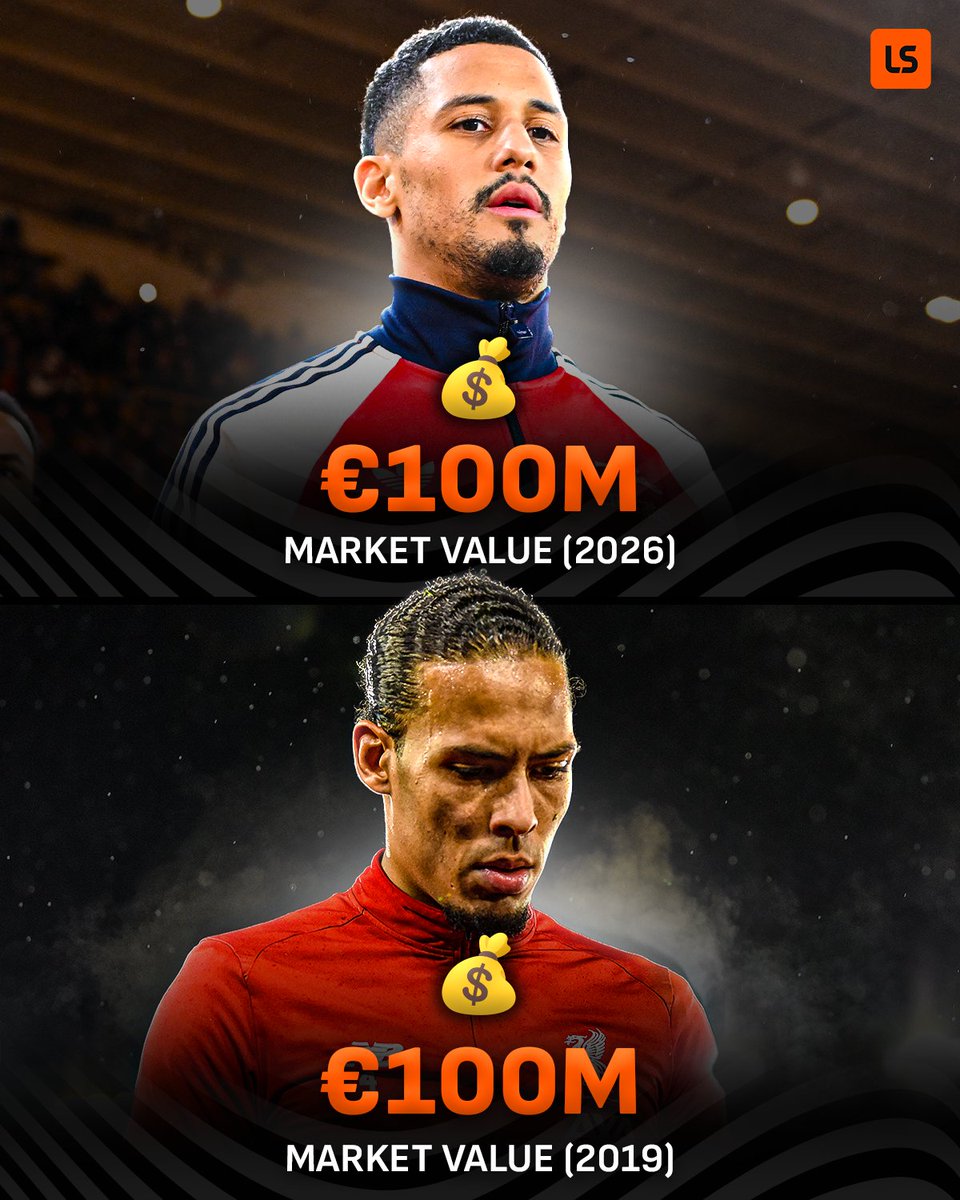 livescore's tweet photo. William Saliba has joined Virgil van Dijk as the only centre-backs to ever hit a €100m valuation, according to Transfermarkt 👀 https://t.co/GdlVDa4EPo