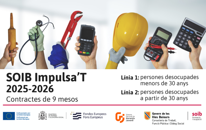 SOIBgoib's tweet photo. ♻️ Oferta de feina a #Inca!

👤 Personal informador de residus
📌 Oferta 042026002424
Oferta de la Línia 2 de SOIB Impulsa'T 2025-2026, adreçada a persones desocupades de 30 anys o més, preferentment en atur de llarga durada. https://t.co/FtrVMUE31l