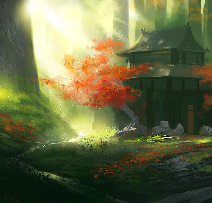Paul_Leprecheur's tweet photo. Back in the glorious day of Legends of the Five Rings, Noah Bradley was painting the stronghold cards like no one else (see picture)... Theo's work give me the same vibes. Worldbuilding at its finest 😍 https://t.co/b267aOeFJn