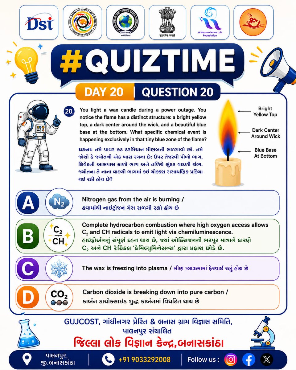 CSCBanaskantha's tweet photo. 🚀 #QuizTime | Day 20 | Question 20

📲 Submit your answer through Google Form &amp; earn points! 🏆
https://t.co/vSRtteobO2

⏰ Think Fast. Learn Daily. Become the Science Champion! 🚀
@narottamsahoo @Punam_Bhargava @InfoGujcost @dstGujarat @CollectorBK @CollectorVT @infobanaskantha https://t.co/jM9AhYdMbG