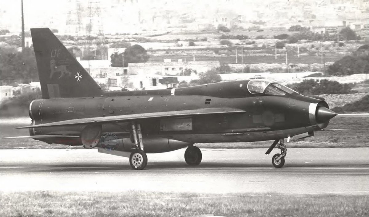 CcibChris's tweet photo. English Electric Lightning T.5, XS452, from the Lightning Training Flight, at Luqa, Malta, 19th April, 1976. Note the Maltese Cross on fin, very apt 
  credit Godfrey Manion https://t.co/sArob4w5Iy