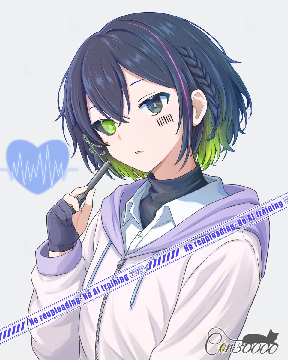 A01_Blue_Con's tweet photo. 元気が無くなると髪の彩度が落ちるという、
特に生かされない設定があります https://t.co/Mgn3muPfWv