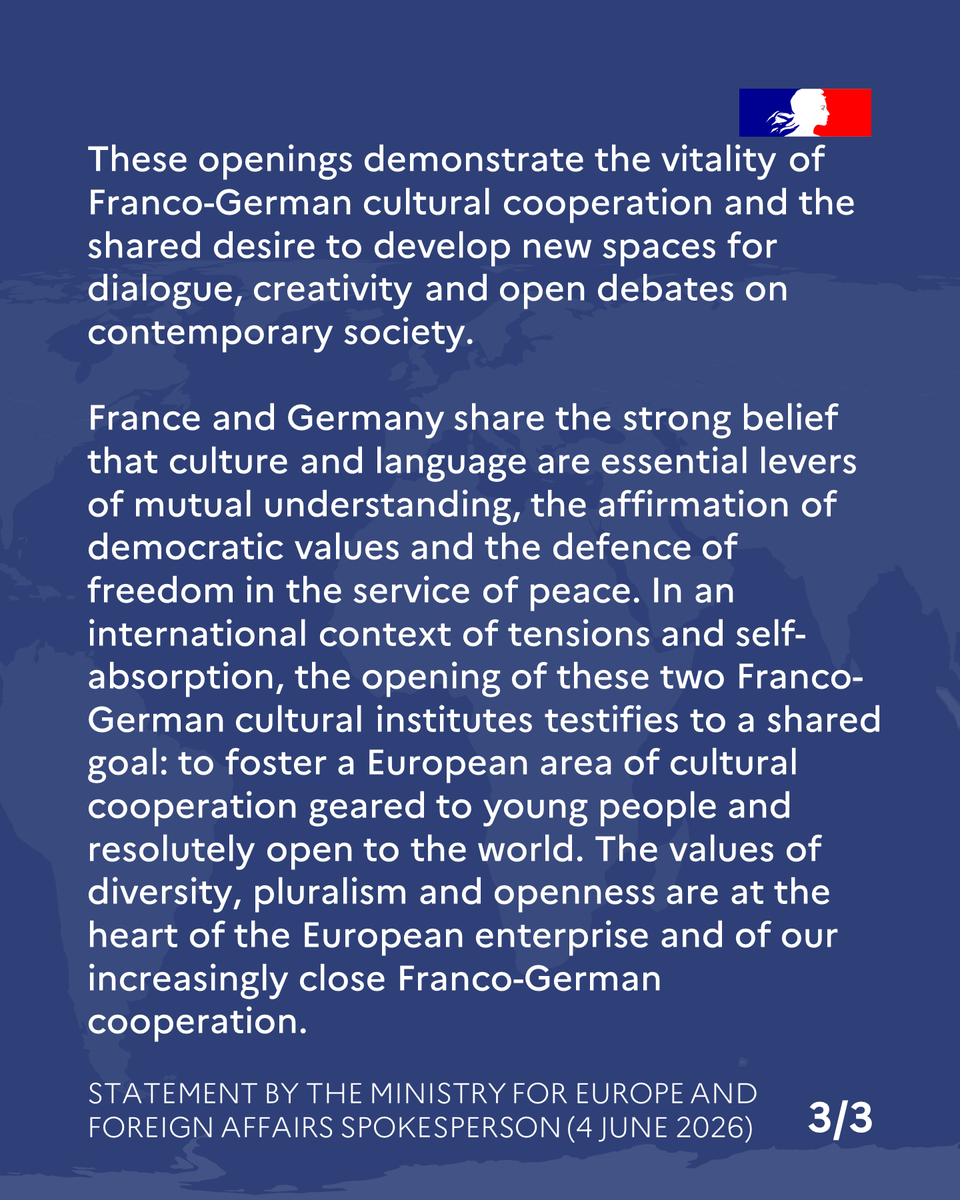 francediplo_EN's tweet photo. #FrancoGerman joint communique | Opening of two new Franco-German cultural institutes (ICFAs). https://t.co/8D38tyyddb