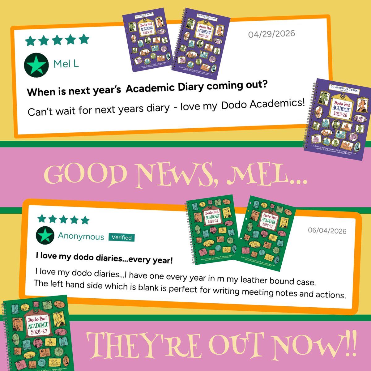 DodoPad's tweet photo. ⭐️⭐️⭐️⭐️⭐️ - Good News Mel! The 2026/27 Academic Diary is out NOW!!!
 And already pulling 5 ⭐️ VIBES! Find out what all the fuss is about…📗🦤 🎓

🛍️ Shop now at https://t.co/Zxec0MWQut 🔗

#AcademicDiary20262027 #AcademicYearPlanner #AcademicOrganiser #ScholarlyStationery https://t.co/jzL30IhZQP