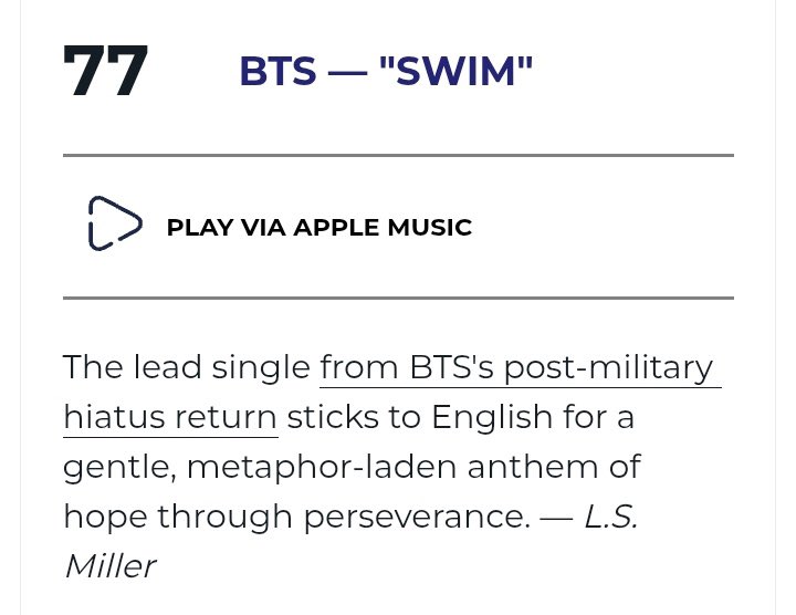 btschartsxdaily's tweet photo. [NEWS] #BTS “Swim” was named one of the best songs of 2026 by Consequence.

"The lead single from BTS's post-military hiatus return sticks to English for a gentle, metaphor-laden anthem of hope through perseverance."

CONGRATULATIONS BTS https://t.co/VYoCcBNmyJ