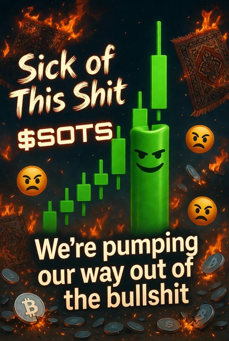sickofthisi2's tweet photo. 🚨 $SOTS — Sick of This Shit

Tired of rugs, scams &amp; liars.

I created this yesterday on https://t.co/wmtjZiceXq. 

Enough is enough. This is OUR coin.

CA: J7Zw7YTEGJMpFqRCKgHidQwJ4QPGnkdeo8NKc2NBpump

https://t.co/jPOmFuiiDc

Who’s joining? 🔥 https://t.co/RVJ7qPQpAX