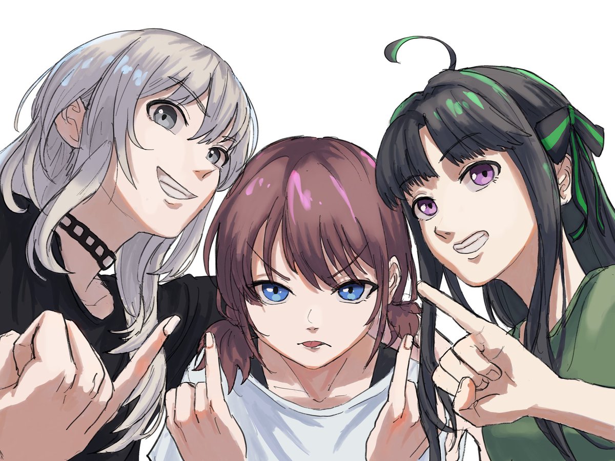 Kmy6030's tweet photo. 3人組って描いててすごく楽しい。キャラの関係性とかギュッと凝縮できて特徴が際立つし、構図も作りやすい
のでたまに描いちゃう https://t.co/54zAStehI8