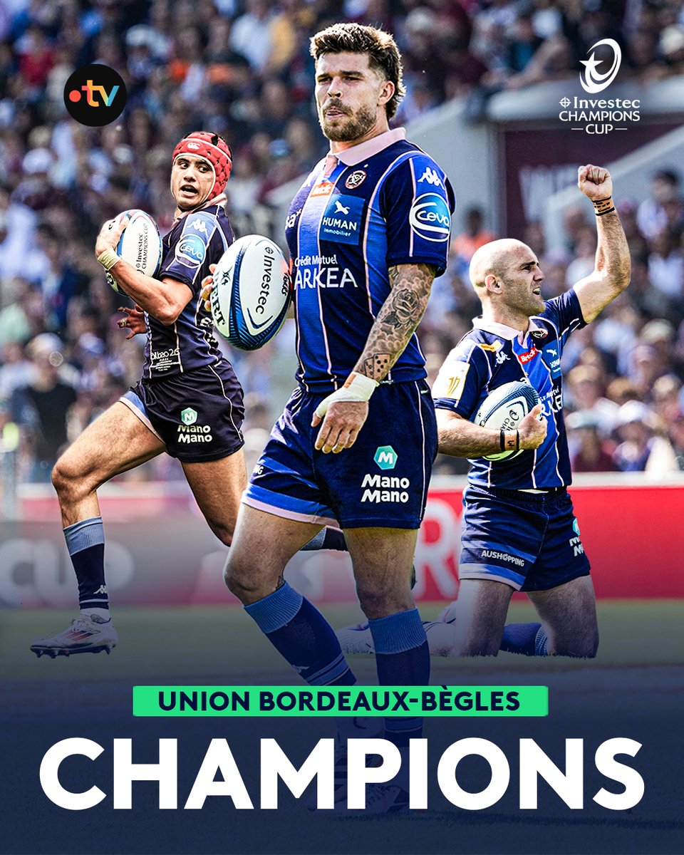francetvsport's tweet photo. 🏉 #InvestecChampionsCup | 🚨 C'EST FAIT : L'UBB REMPORTE LA CHAMPIONS CUP POUR LA DEUXIÈME FOIS CONSÉCUTIVE !

🏆 L'Union Bordeaux-Bègles était trop forte pour le Leinster aujourd'hui ! https://t.co/S3QbLdv67k