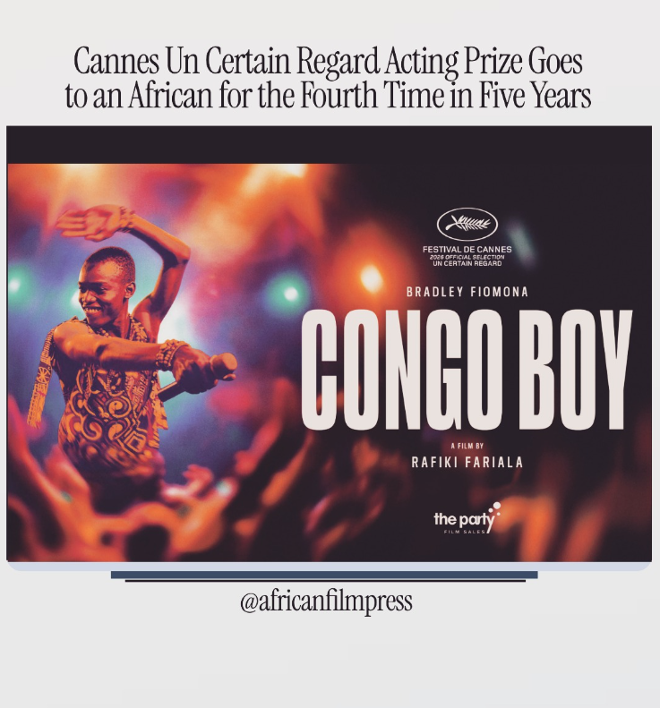 africafilmpress's tweet photo. CANNES 2026: Bradley Fiomona Dembeasset wins Best Actor at Un Certain Regard for "Congo Boy," directed by Rafiki Fariala.

He closed his acceptance speech in song. Last line: "I am a young Congolese! I am a refugee! I am a star!"

His win is the fourth African acting prize at Un Certain Regard since the festival resumed in 2021 after the COVID-19 pandemic.

The four: Adam Bessa (Tunisian-French) for "Harka," 2022. Abou Sangaré (Guinean) for "L'Histoire de Souleymane," 2024. Cleo Diára (Cape Verde-born) for "O Riso e a Faca," 2025. Fiomona Dembeasset for "Congo Boy" on Friday.

In "Congo Boy," Fiomona Dembeasset plays a Congolese refugee teenager in Bangui who cares for his siblings during the civil war while pursuing a music career. The film is heavily autobiographical.

#Cannes2026 #UnCertainRegard #CongoBoy #RafikiFariala #BradleyFiomonaDembeasset #AfricanCinema