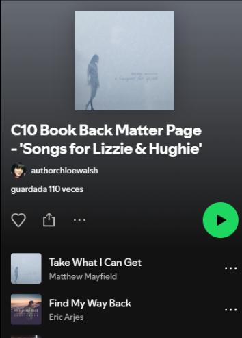 TommenUpdates's tweet photo. 🎶 ¡Chloe Walsh acaba de crear la lista de reproducción de las canciones de C10 de Lizzie y Hughie!

Ha cambiado el título de Back Matter a Book Back Matter Page, por lo que sí, ¡podemos imaginar que son las canciones que irán al final del libro como en todos los demás! https://t.co/IANTrfPj1h