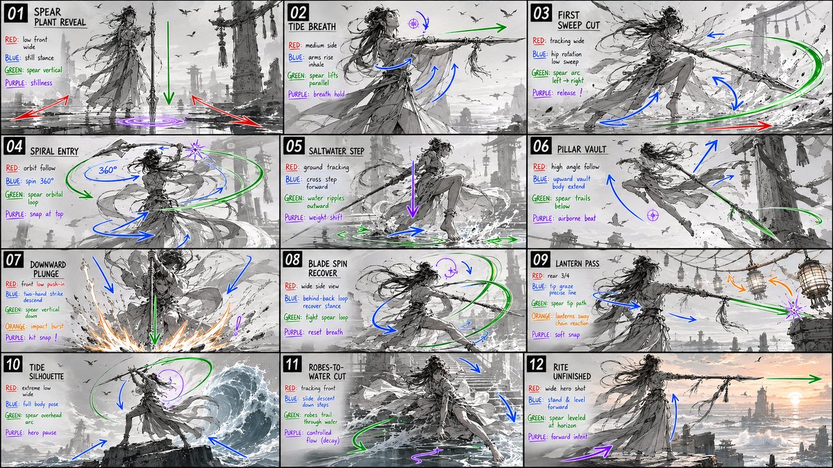 12-Panel Spear Sakuga Storyboard