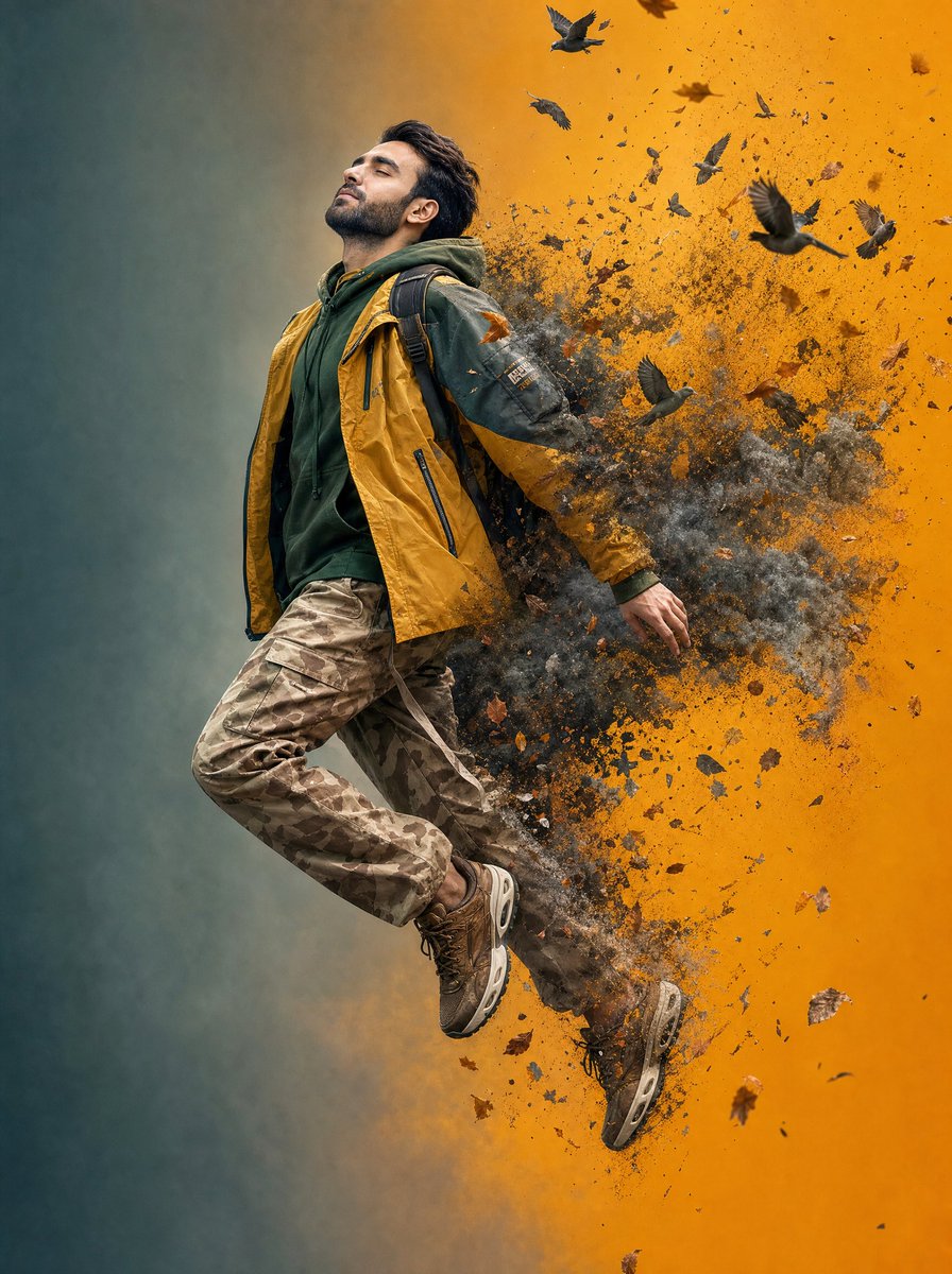 Surreal Floating Man Dissolving Into Ash