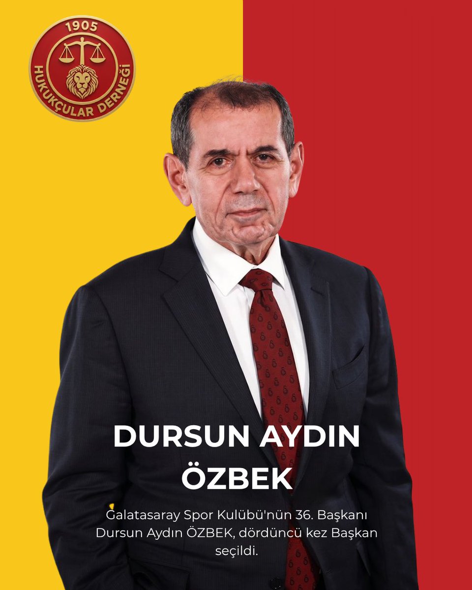 1905hukukcular's tweet photo. Galatasaray Spor Kulübü’nün 36. Başkanı Dursun Aydın ÖZBEK, dördüncü kez Başkanlığa seçildi.

Türk sporunun en köklü ve en büyük değerlerinden biri olan Galatasaray’ımızın; birlik, kararlılık ve kurumsal vizyon içerisinde yeni dönemde de önemli başarılara ulaşacağına olan inancımız tamdır.

1905 Hukukçular Derneği olarak Sayın Dursun Aydın ÖZBEK’i tebrik ediyor, yeni görev döneminde kendisine ve yönetim kuruluna üstün başarılar diliyoruz.

#1905hukukçular
