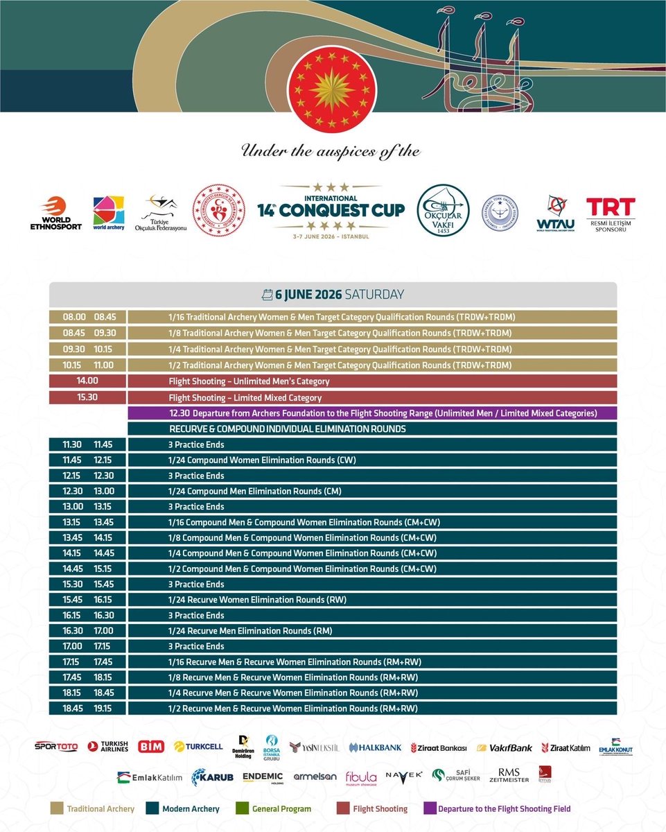 OkcularVakfi's tweet photo. 📅 The 14th International #ConquestCup competition schedule is now available!

Swipe for more details.  🏹 https://t.co/IcStR2f4pr