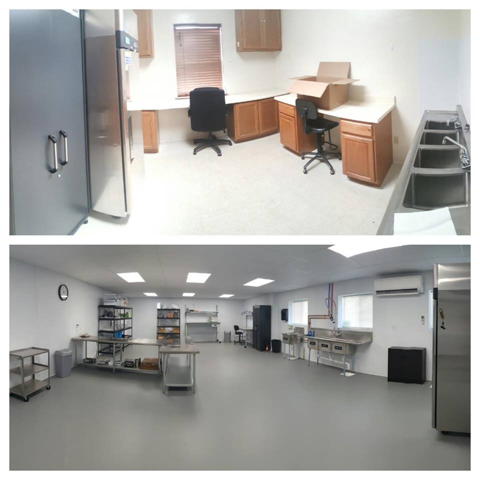 MadeByHemp's tweet photo. Same company, 2 years apart.

Top: our lab in 2014. A few cabinets and a 3-bay sink.

Bottom: the space we moved into in 2016, day one.

13 years in, this is what the work looks like. One batch at a time. https://t.co/3NlQDaJS02