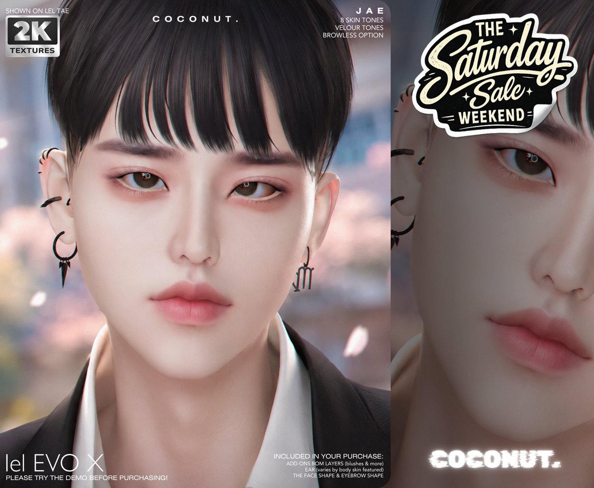 mencsz's tweet photo. 💎 𝗡𝗲𝘄 𝗿𝗲𝗹𝗲𝗮𝘀𝗲 - 𝗧𝗛𝗘 𝗦𝗔𝗧𝗨𝗥𝗗𝗔𝗬 𝗦𝗔𝗟𝗘

🤍 𝗝𝗮𝗲 𝗦𝗸𝗶𝗻
Made for Lelutka EvoX (Shown on Tae)

📦 𝗶𝗻𝘀𝗶𝗱𝗲 𝘁𝗵𝗲 𝗯𝗼𝘅:
• BOM blush
• ear layers (varies by body skin)
• face + brow shape

💖 stay cute always
🔗 https://t.co/2HfzyQ3AL1 https://t.co/zrvNgAYsEn