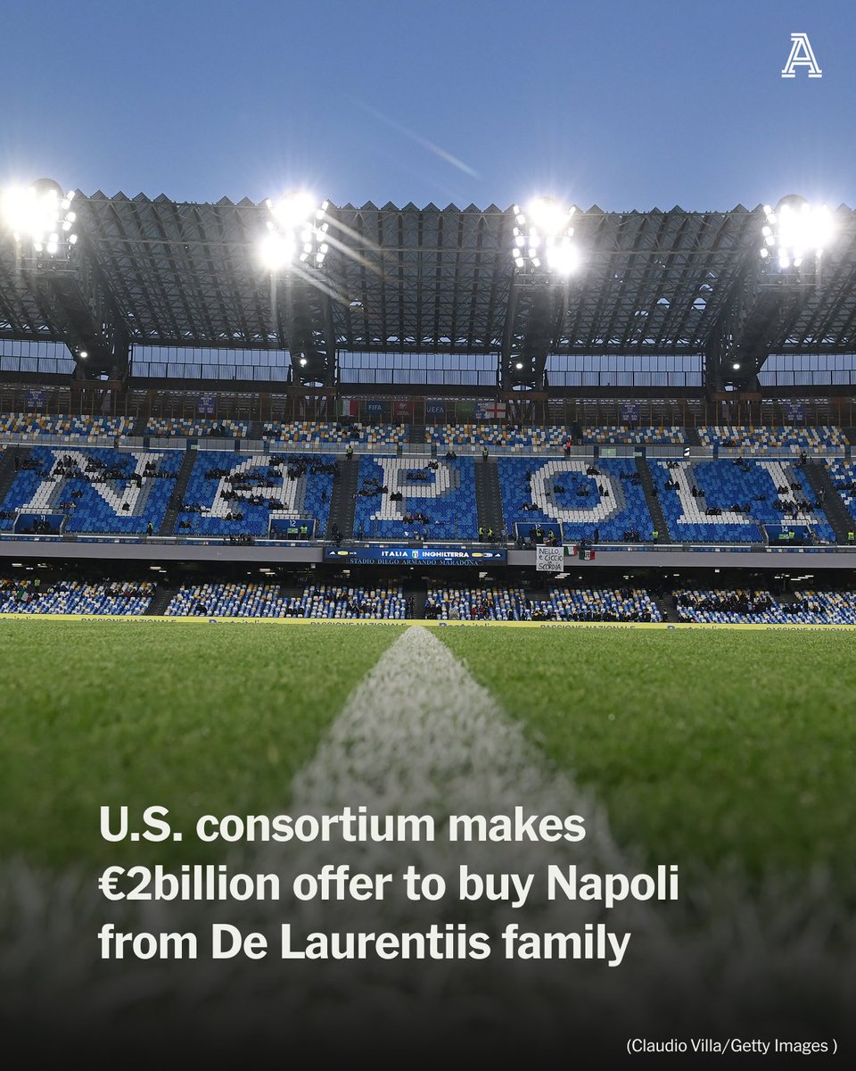 TheAthleticFC's tweet photo. An American consortium has made an offer in the region of €2billion to acquire Napoli from the De Laurentiis family.

Speaking to multiple sources familiar on the condition of anonymity, The Athletic understands Underdog Global Partners (UGP) has led negotiations on behalf of a group of investors as part of an ambitious plan to build on Aurelio De Laurentiis’ legacy.

The Athletic understands Napoli is not for sale but this position has not discouraged UGP and its backers from persisting in negotiations, started six months ago, to takeover the club.

The full story from @JamesHorncastle is free to read ⤵️

https://t.co/9wqb5eTroC